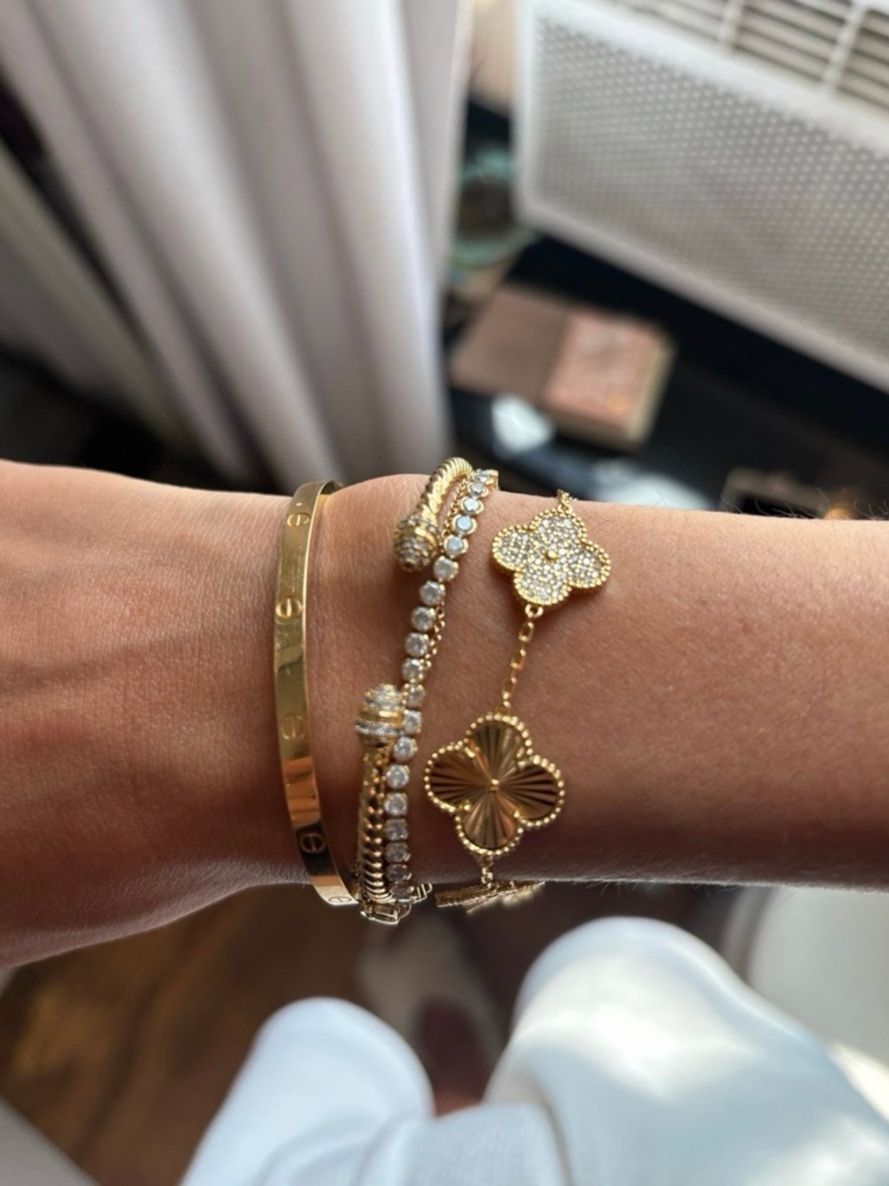 Gold Four-Leaf Clover Bracelet with Pavé Accents - Picture 3 of 3